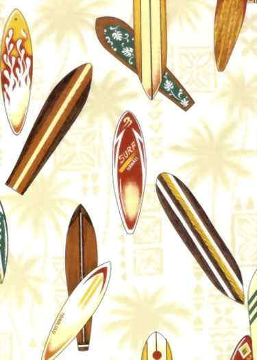 30owili, Hawaiian Surfboards, apparel cotton Hawaiian vintage style fabric.